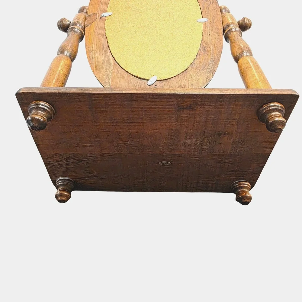Vintage Wood Oval Vanity Mirror with Jewelry Valet Tray, Tabletop Trinket Holder